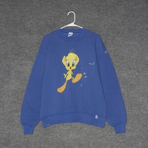 Vintage Russell Athletic Tweety Bird Sweatshirt Mens L Blue Crewneck Long Sleeve